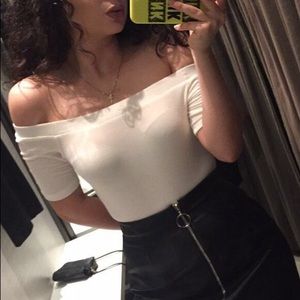 Forever 21 Off-the-Shoulder White Ribbed Bodysuit